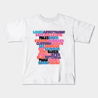 Jazz Legends in Type: The Trumpet Players Kids T-Shirt